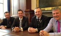 New islands minister Derek Mackay (second left) with the three island council leaders Steven Heddel, Gary Robinson and Angus Campbell during the Our Islands Our Future pre-referendum talks.