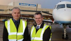 Sumburgh airport manager Nigel Flaws (left) with transport minister Derek Mackay in Sumburgh on Thursday.