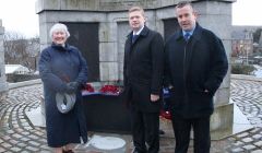 SIC convener Malcolm Bell (centre) with the Reverend Caroline Lockerbie and AHS history teacher Jon Sandison - Photo: Hans J Marter/ShetNews