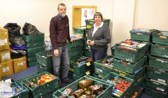 David Grieve and Angela Nunn at the Salvation Army's food bank on Lerwick's North Road. Photo: Shetnews/Neil Riddell