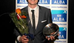 Kevin Henderson with his father Davie's award at the Scottish Trad Music Awards on Saturday night. Photo: Louis DeCarlo