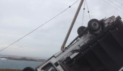 The hydro pole snapped when hit by the van - Photo: Gary Smith/Shetland News