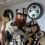 Guizer Jarl Alan Jamieson, aka Kveldulf Bjalfason, with his 11 year old eldest son Fraser at Brae primary department on Friday morning. Photo Shetnews