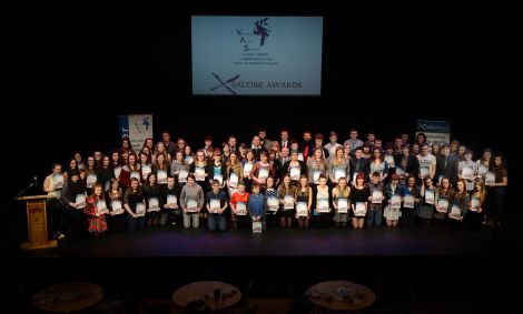 Many of the volunteers on stage at Mareel with their awards on Monday night.