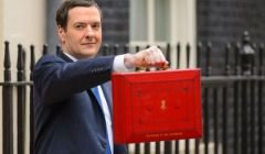 Chancellor George Osborne with the famous red budget box.