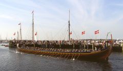 The reconstructed viking ship Sea Stallion, from Glendalough, in Ireland, seen here at Roskilde, Denmark - Photo: Davy Cooper, Shetland Amenity Trust