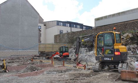 Work has started on preparing the foundations for new flats on the site of the SIC's former housing department on Lerwick's Fort Road. Photo Shetnews