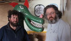 Unhappy Vikings: This year's Northmavine Guider Jarl Magnus Nicolson (left) with next year's Jarl James Titcomb in the galley shed they have occupied for the past 20 years. Photo Shetnews