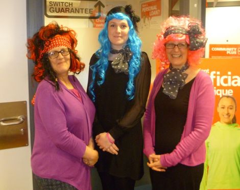 Janice Drummond, Kristi Hall and Shona Nicolson taking part in Wig Wednesday last year.