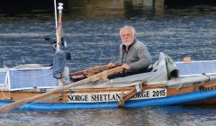 North Sea adventurer Ragnar Thorseth arrives in Lerwick harbour on Thursday evening. Photo Ian Leask