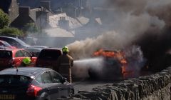Fire fighters tackling the blaze on Wednesday morning - Photo: ShetNews