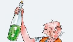 The Quentin Blake's picture of the Big Friendly Giant with a bottle of frobscottle that tends to induce whizzpopping in Roald Dahl's famous book.