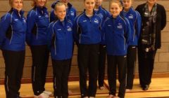 The Shetland gymnasts heading for Ynys Mon this weekend with their sponsor Seafood Shetland's chief executive Ruth Henderson (far right) are: Back (l-r) Julie Grant, Fiona Greive, Hannah Robertson, Sophie Grant, Evie Craigie. Front (l-r) May Young, Mhia Mouat and Arwen Greive.