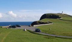 The car park at the foot of the hill leading up to Sumburgh Lighthouse, which is too much of a walk for many tourists on short visits to the world famous bird watching site. Photo Promote Shetland