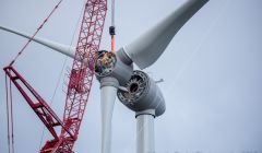 The propeller section of the turbine is being lifted into position on Sunday - Photo: Austin Taylor