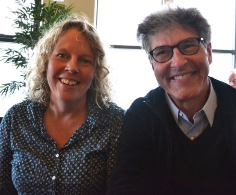 Karen MacKelvie of Shetland Women's Aid with this week's distinguished guest, Dr Michael Kaufman. Photo: Shetnews/Neil Riddell