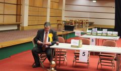 Northern Isles MP Alistair Carmichael checking ballots at the May election count. Photo: Shetnews