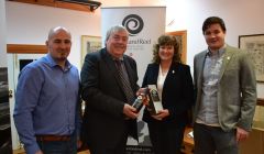 Pictured at the launch of a new Shetland whisky (from left): distillery manager Mark Turnbull, VisitScotland chief executive Malcolm Roughead, distillery co-owner Debbie Strang and product developer Marc Watson. Photo: Shetnews/Neil Riddell