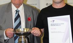 Trevor Tulloch (right) received his awards from past president of the Scottish Decorators Federation Eric Rasmussen.