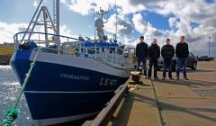 The fresh-faced Courageous, formerly Guardian Angell, and her young crew who joined the Shetland whitefish fleet this year. Photo Ivan Reid