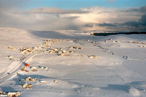 An aerial view of Cunningsburgh - Shetland enjoyed some glorious sunshine following the blizzards.