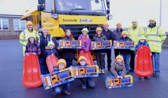 Winners and runners up in the council’s ‘Name a Gritter’ competition, with Roads staff and Councillors. Photo: SIC