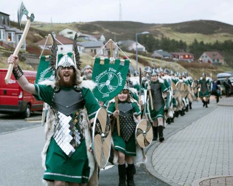 The bearded warriors led by Jarl Haakon Haraldsson will lose their hair this weekend. Photo Garry Sandison