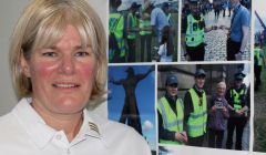 PC Carole Smith with photos of some of the young volunteers elsewhere in Scotland. Photo Chris Cope/Shetnews