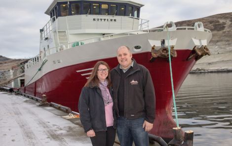 Husband and wife team Gilbert and Marianne Clark with the newly acquired Ronja Settler - Photo: Ben Mullay