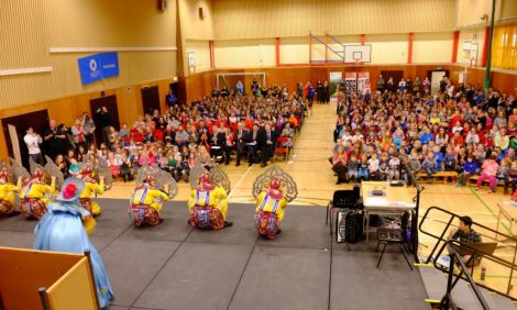 Pupils and staff from ten schools across Shetland attended the Confucius hub launch at Sandwick on Tuesday, and enjoyed a performance by the  Chongqing Sichuan Opera House. Photo courtesy of SIC.