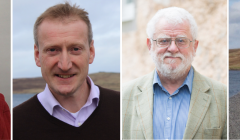 The four constituency candidates (from left to right): Robina Barton (Labour), Tavish Scott (LibDems), Danus Skene (SNP) and Cameron Smith (Conservatives)