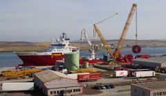 Offshore vessel Fugro Symphony being kept busy at Lerwick's Greenhead Base.