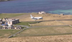 A Loganair plane approaching Sumburgh Airport.