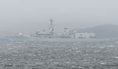 HMS Somerset initially anchored off Gulberwick and Quarff before coming in to Lerwick Harbour at midday on Friday - Photo: Austin Taylor