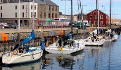 Yachts competing in the annual Shetland Race beginning to line up at Lerwick harbour. Photo: Chris Cope/Shetnews