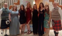 The Shetland winners Regazza at this week's Young Enterprise Scottish finals (from left): Centre lead Chris Grant, Gillian Sinclair, Sophie Kennerley, Dana Watt, Megan Leslie, Sophie Moar, Kirsten Isbister and business adviser Robbie McGregor.