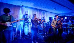 Glasgow collective Fat-Suit on stage in Lerwick. Photo: Chris Brown