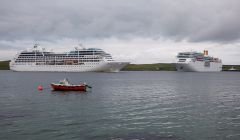 Pacific Princess (left) and Costa Neoromantica (right) made their first visits to Lerwick on Sunday. Photo: David Spence