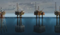 Shell wants to leave the concrete legs of its Brent oil platforms in the North Sea after decommissioning. Image courtesy of Shell