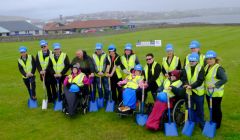 council representatives, current users and contractors DITT met at Seafield to cut the turf for the new Eric Gray resource Centre - Photo: SIC