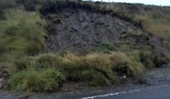The small landslip on the Tingwall straight on Wednesday evening - Photo: Ryan Thomson