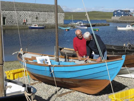 Brian Wishart and Gibbie Fraser at Hay's Dock during the inaugural Shetland Boat Week. Photo courtesy of Shetland Amenity Trust.