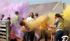 Caption: The Messy Slester Fun Run colour saw 200 participants being pelted with powdered paint. It is set to become an annual event – Photo: Dale Smith