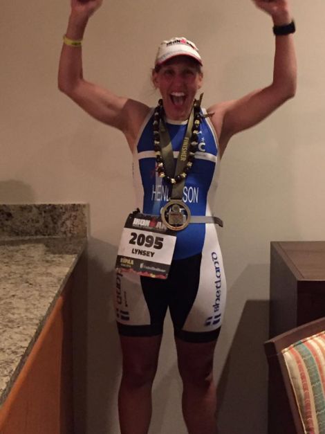 A delighted Lynsey Henderson after completing the Hawaii race.
