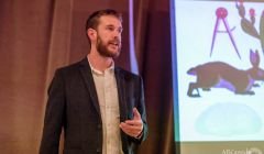 Writer Malachy Tallack talking at a launch event for 'The Un-discovered Islands' at the Old Hairdresser's in Glasgow last week. Photo: AB Cassidy Photography
