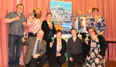 Back row from left to right: Erland Smith, Mark Lawson, Mary Nicolson, Charlie Priest, Robert Jameison and Anna Niven. Front row from left to right: Nigel Stickle, Lorraine Thomson receiving for her son Michael Thomson, Desley Stickle and Julie Thomson. Not present to receive awards were Joanne Bell and Richard Spence.