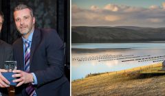 Richard Gibson Architects director Adrian Wishart (left) with the company's IAA award. Right, the renovated Muckle Roe Chapel. Photo: Brian Gray