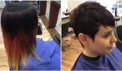 Before and after the sponsored haircut at Envy Hair Studio.