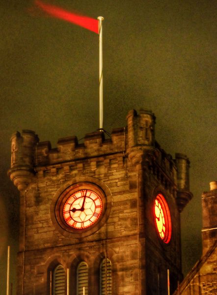 Lerwick town hall's lights turned red to mark World Aids Day - Photo: SIC