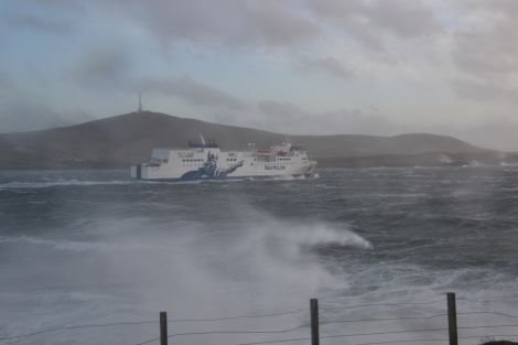 Hjaltland leaving Lerwick into a stormy sea - Photo: Neil Riddell/ Shetland News